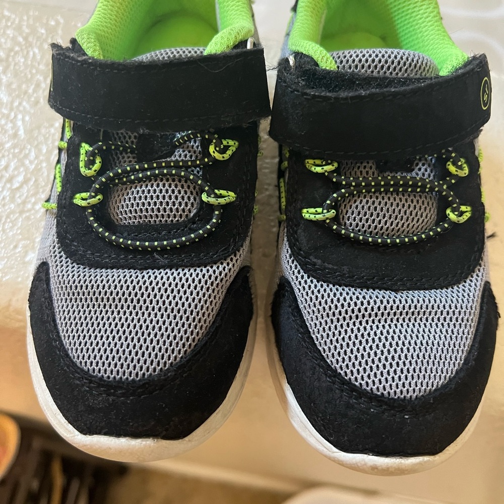 Stride Rite Black and Neon Green Kids Sneakers